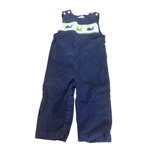 Bett Terrell Johnston Baby Boy 18M Blue Corduroy Whale Applique Overalls